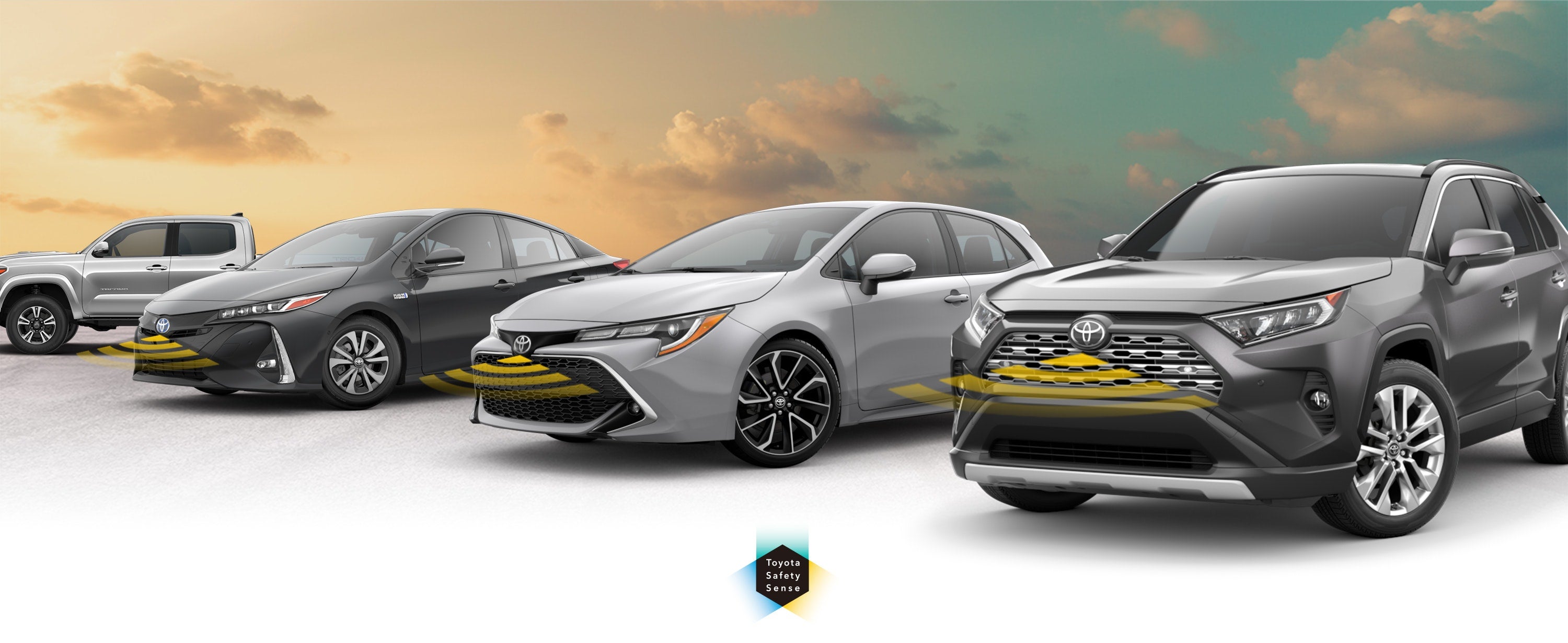 Toyota Safety Sense: Designed for Safety. Options shown on Toyota models including RAV4, Tacoma, and Camry, available now at Toyota of Kingsport in Kingsport TN.