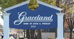 Welcome sign for Graceland in Memphis, TN