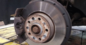 Old disc brake on a car