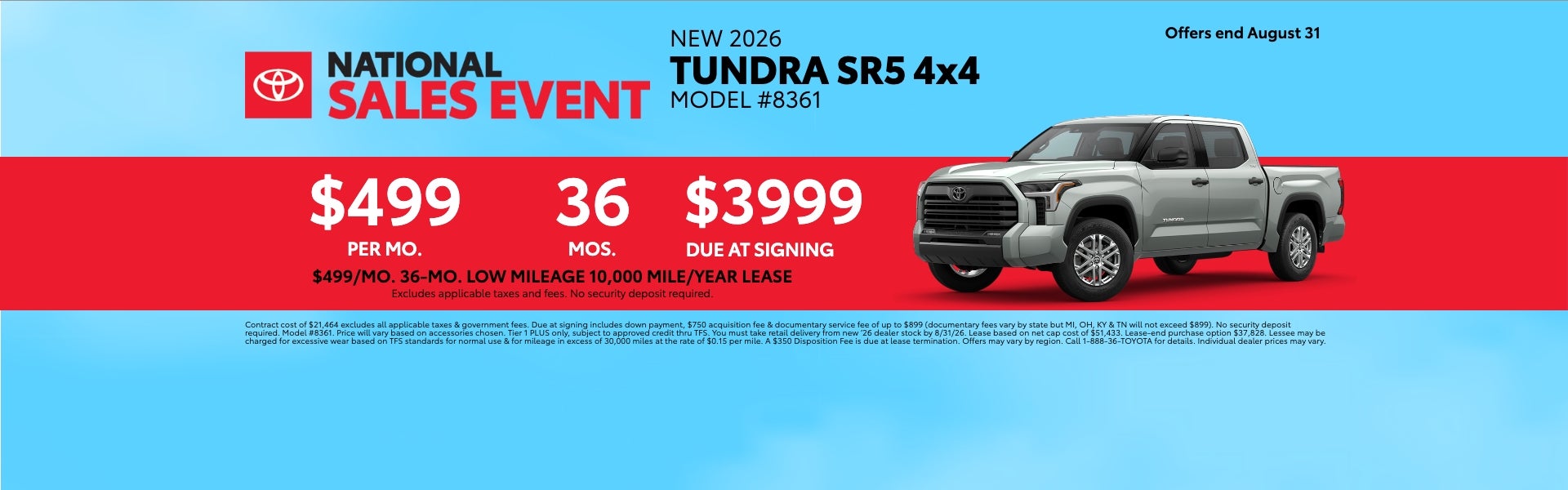 Silver 2026 Tacoma SR5 Lease Offer