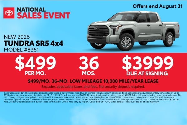Silver 2026 Tacoma SR5 Lease Offer