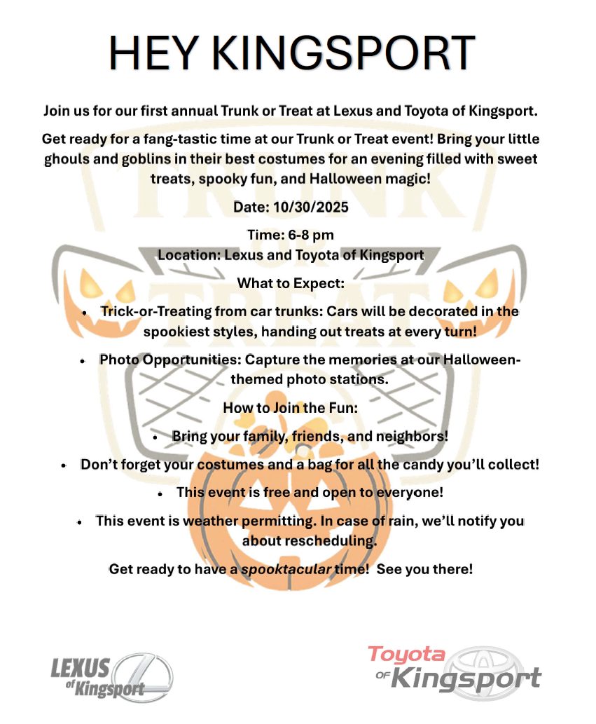 Toyota of Kingsport | Halloween Trunk or Treat Event | 10.30.25 | 6-8pm