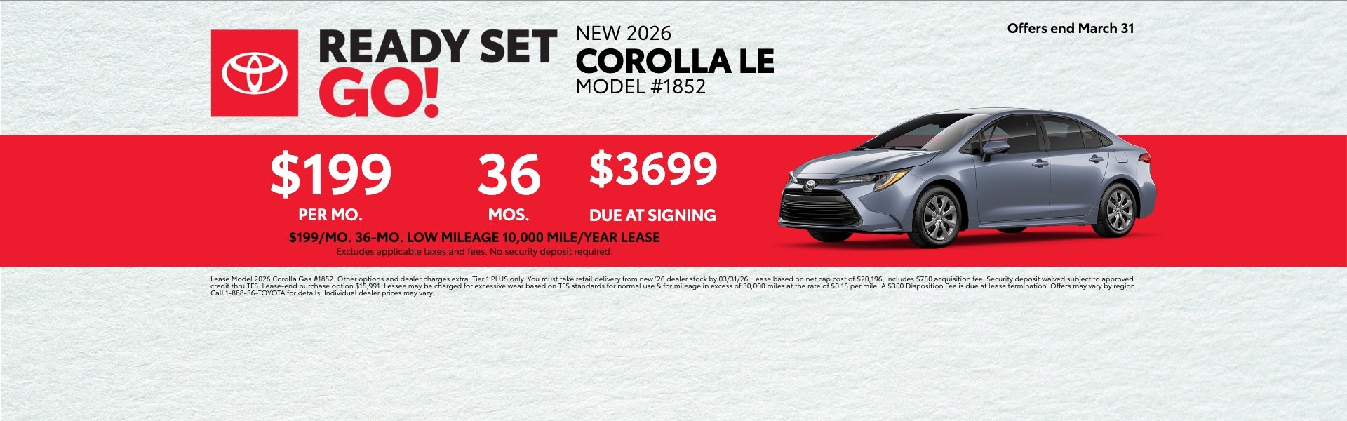 2026 Corolla LE Lease for $199 per month