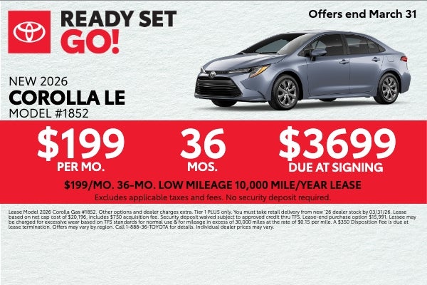 2026 Corolla LE Lease for $199 per month