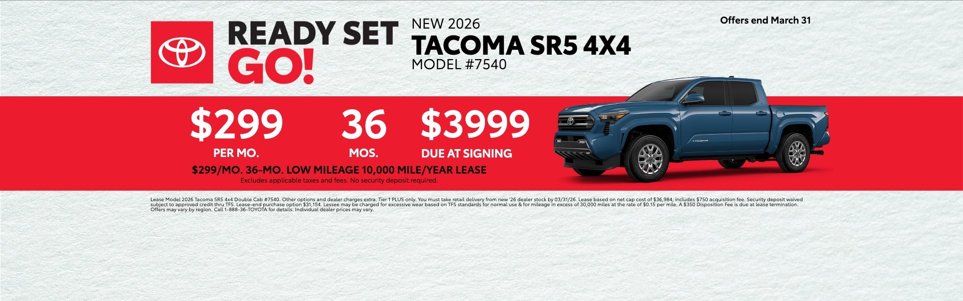 2026 Tacoma Lease for $299 per month